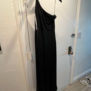 David’s Bridal black one shoulder bridesmaid dress